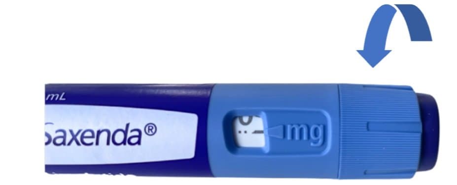 A close-up of the Saxenda pen showing how to adjust dose.