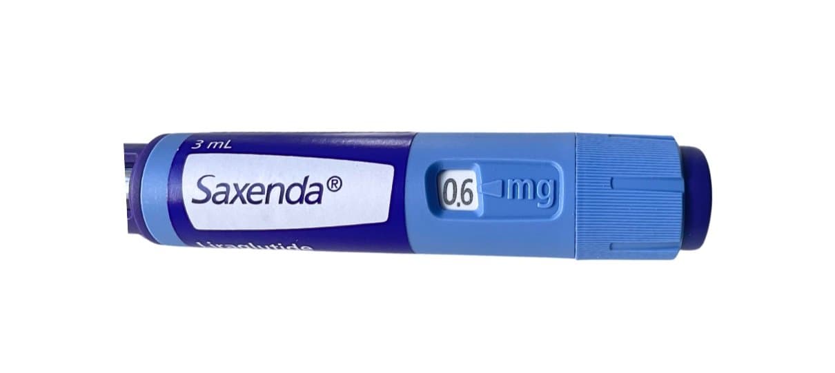 A close-up of the Saxenda pen showing current dose.
